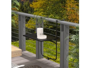 Table de balcon suspendue pliante 62x60 cm – noire – 3 hauteurs, fixation réglable de 6 à 15 cm sur rambarde