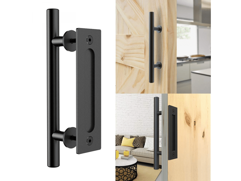  Poignée de porte coulissante rétro noire en aluminium, jeu de poignées à tirer et à encastrer pour porte coulissante en bois, 30 cm  - Conforama A