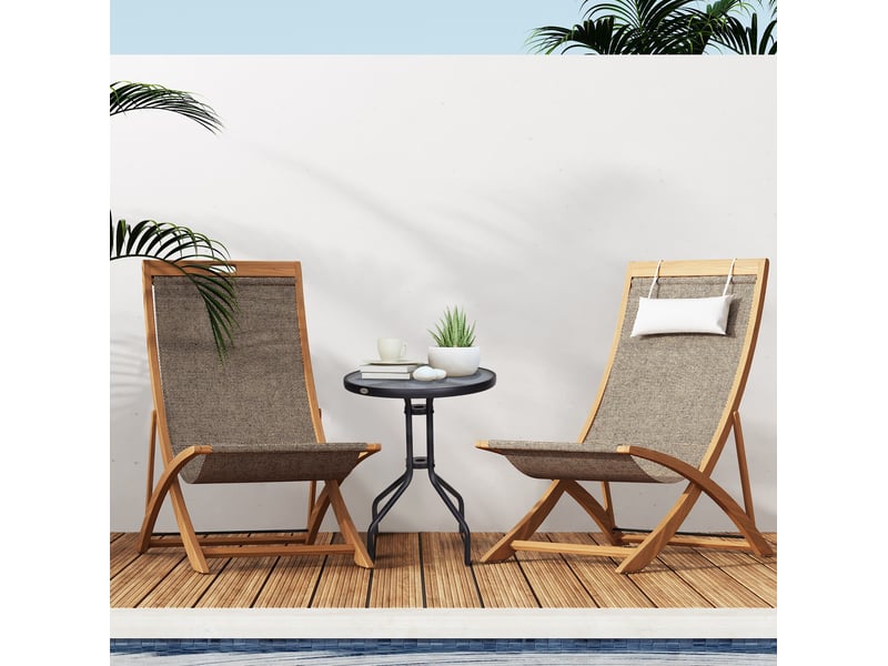  Table de jardin ronde 60 x 60 x 70 cm noire en métal, plateau en verre de sécurité à motif ondulé  - Conforama B