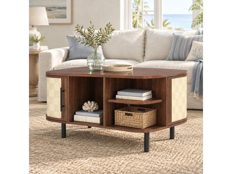  Table basse à forme incurvée 80x60x47 cm en mdf coloris noyer  - Conforama C