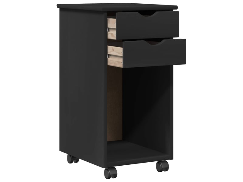  Caisson roulant de bureau, meuble de rangement 34 x 39 x 65,5 cm pin massif noir  - Conforama D