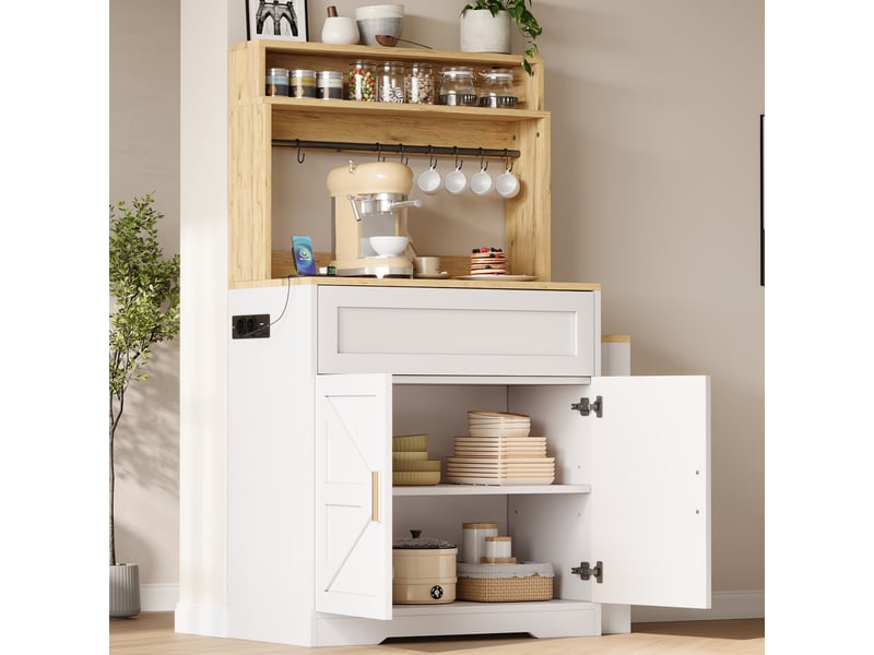 Meuble de cuisine blanc avec plan de travail coulissant muvano, étagères réglables, 146 × 40 × 142 cm - Conforama B