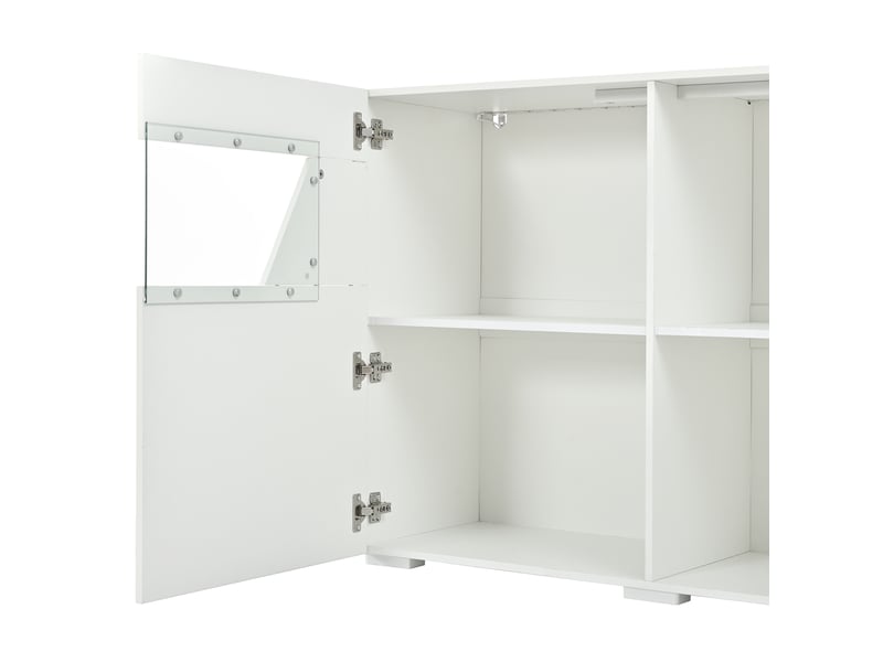  Buffet 3 portes avec led et 6 compartiments, 160x38x78 cm blanc  - Conforama R