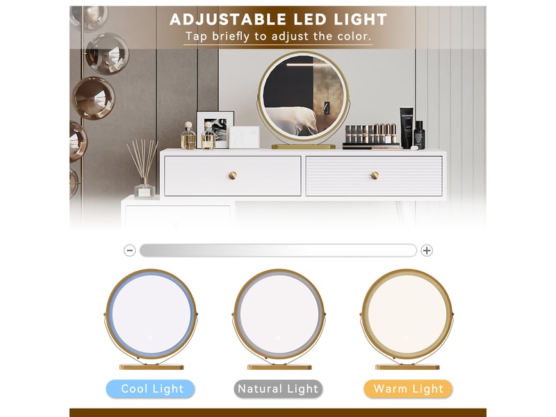  Coiffeuse avec miroir led tactile et meuble latéral modulable pour chambre en mdf 100×40×78 cm blanc  - Conforama C