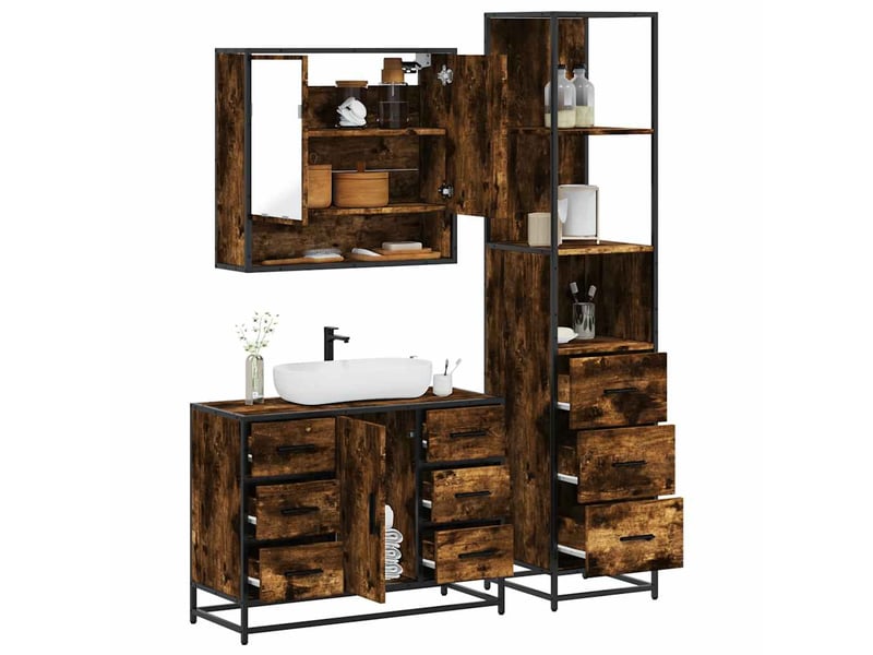  Ensemble de meubles de salle de bain 3 pcs chêne fumé cf63730  - Conforama B