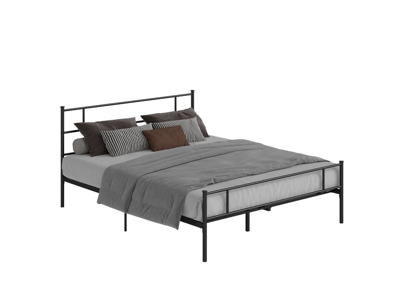 Cadre de lit 160x200 en acier noir mat, avec lattes, tête et pied de lit - Conforama A