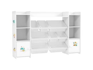 Meuble rangement enfant, étagère de rangement pour jouets enfants avec 8 bacs amovibles, 140 x 30 x 90 cm, blanc