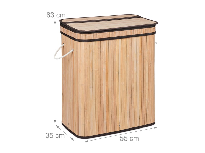  Panier à linge trieur décoratif salle de bain 63 x 55 x 35 cm avec 3 compartiments en bambou naturel 13_0011566  - Conforama B