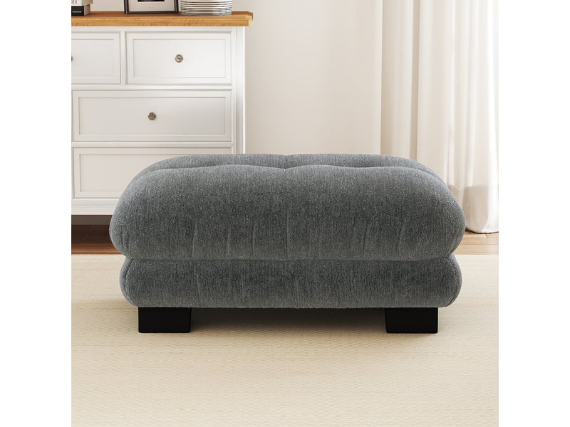  Canapé pouf 112x68 cm - repose-pieds rembourré - mousse haute résilience - chenille - gris  - Conforama D