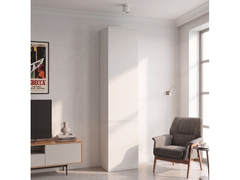  Armoire haute 47x50x200 cm à 6 compartiments et portes battantes, mdf blanc pour chambre et dressing déco pratique déco  - Conforama E