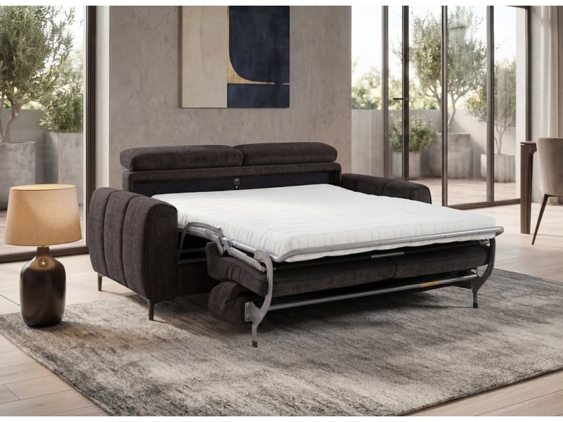 Canapé convertible express 3 places en velours texturé marron caleb KF8571E-3-MARR - Conforama C