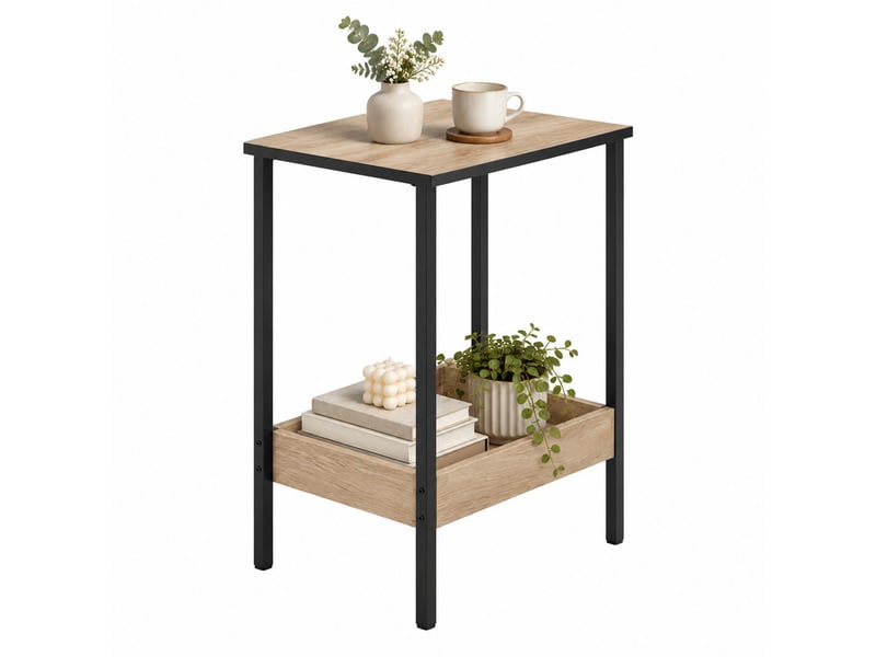  Table d'appoint 50 x 25 x 55 cm en bois d'ingénierie et métal avec étagère de rangement coloris noir et chêne clair chicfurn  - Conforama A