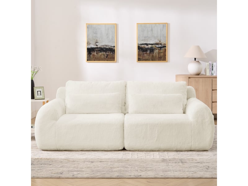  Canapé 2 places avec ports usb et poche latérale en mousse beige  - Conforama D