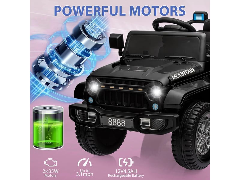  Voiture électrique pour enfant 12 v, télécommande parentale, 2 moteurs, 6,5 kmh, led, ceinture de sécurité – noir PTO_0YTD6O4D - Conforama E