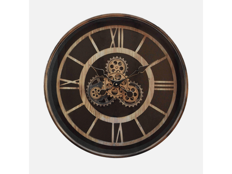  Horloge murale fabrilamp durcal 60 x 60 cm marronhêtredoré engrenages mobiles 216010016 - Conforama E