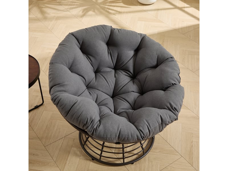  Fauteuil papasan rotatif,92x92x67 cm,avec coussin,acier et rotin pe,marron et gris  - Conforama D