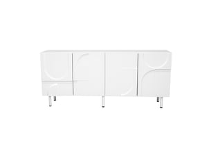 Buffet blanc design géométrique 160x70 cm meuble rangement cuisine mdf portes silencieuses