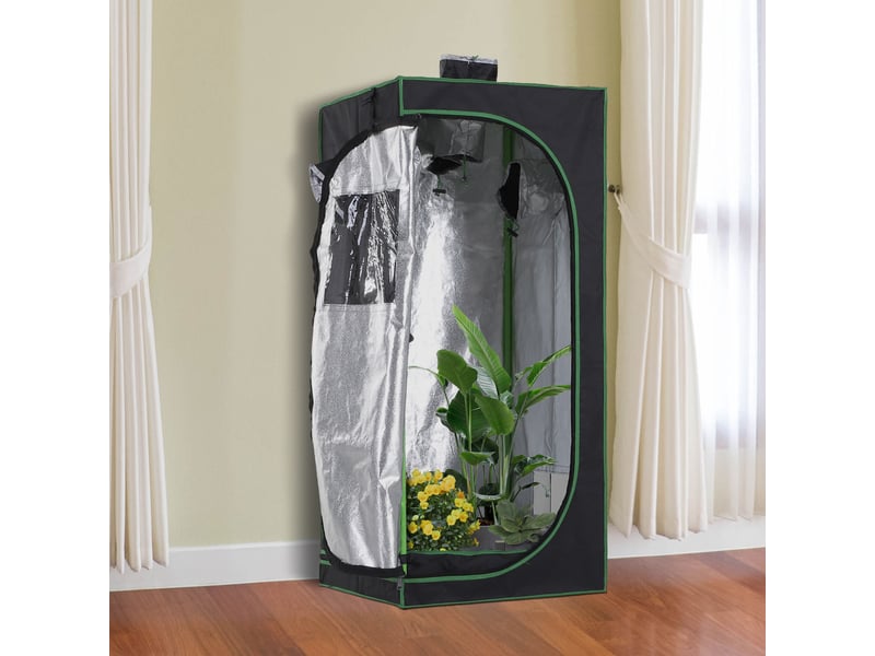 Tente culture hydroponique oxford 600d, 3 aérationsfenêtre, passe-câbles, 60x60x140 cm, noire. - Conforama D
