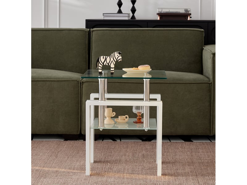  Tables d'appoint carrées lot de 2 avec 2 niveaux de rangement en verre trempé transparent pour salon 45 × 45 × 52 cm  - Conforama B