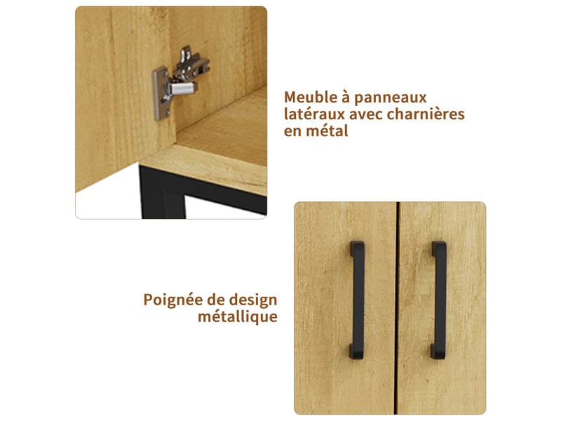  Buffet 160x35x80 cm - meuble de rangement style industriel &amp; scandinave, 4 portes, étagères - naturel  - Conforama D