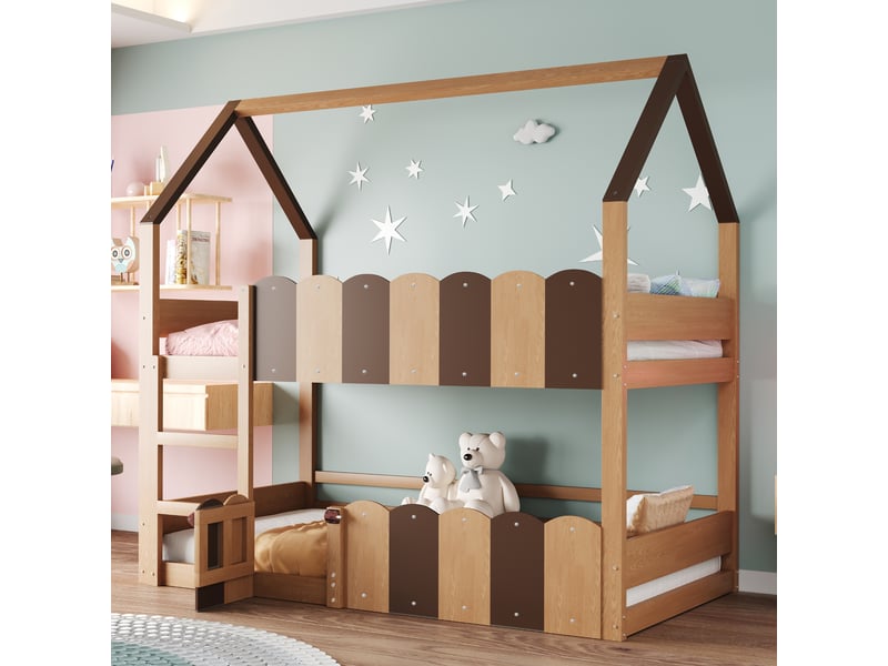  Lit superposé 90x200 cm coloris naturel bois massif lit enfant naturel - Conforama D