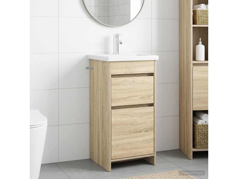 Meuble salle de bain avec évier, meuble de rangement chêne sonoma shl5917 - Conforama B