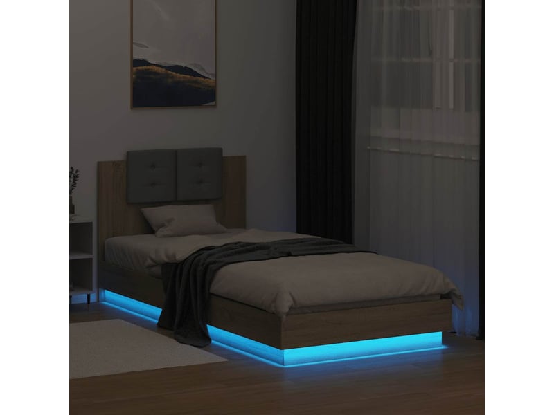  Lit simple- lit adulte -  cadre de lit avec led sans matelas chêne sonoma 100x200 cm  - Conforama C