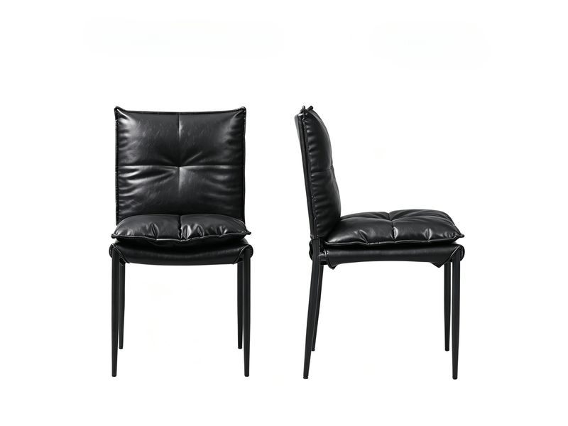 Lot de 2 chaises de salle à manger à dossier haut en similicuir noir - Conforama A
