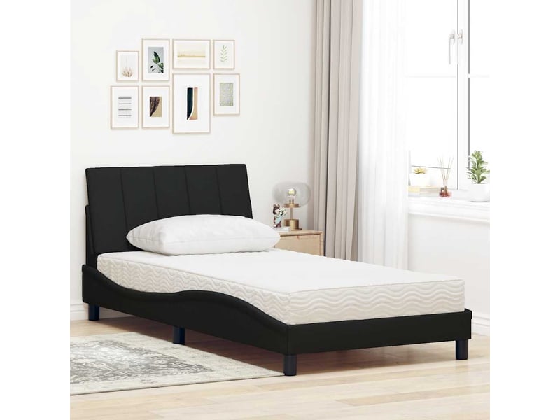 Lit avec matelas hanko noir 100x200 cm tissu - Conforama C