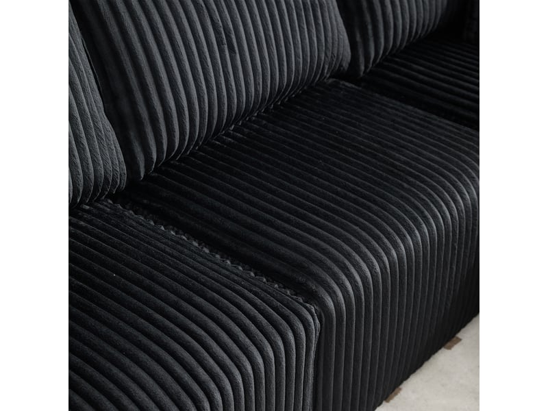  Canapé modulaire avec méridienne 257x160x62 cm velours côtelé noir 5 coussins et 2 places séparables  - Conforama W