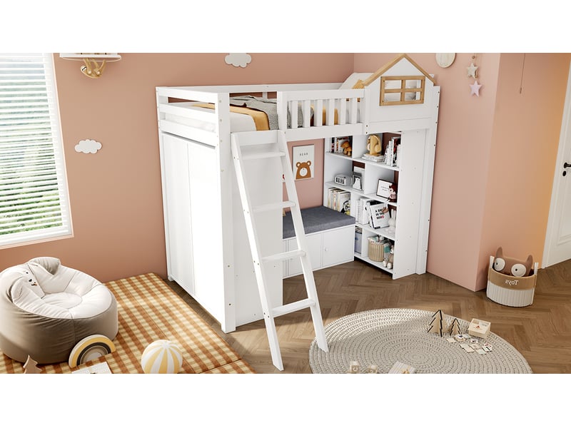  Lit mezzanine enfant 90x200 avec rangement evryae  - Conforama C