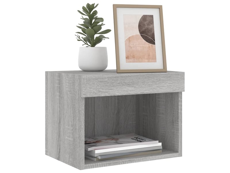  Table de chevet, table d'appoint murale avec lumières led sonoma gris shl28311  - Conforama E