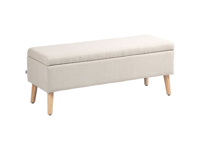  Banc coffre tcqpz 110 x 39 x 45 cm beige aspect lin avec rangement en polyester et bois d'hévéa  - Conforama A