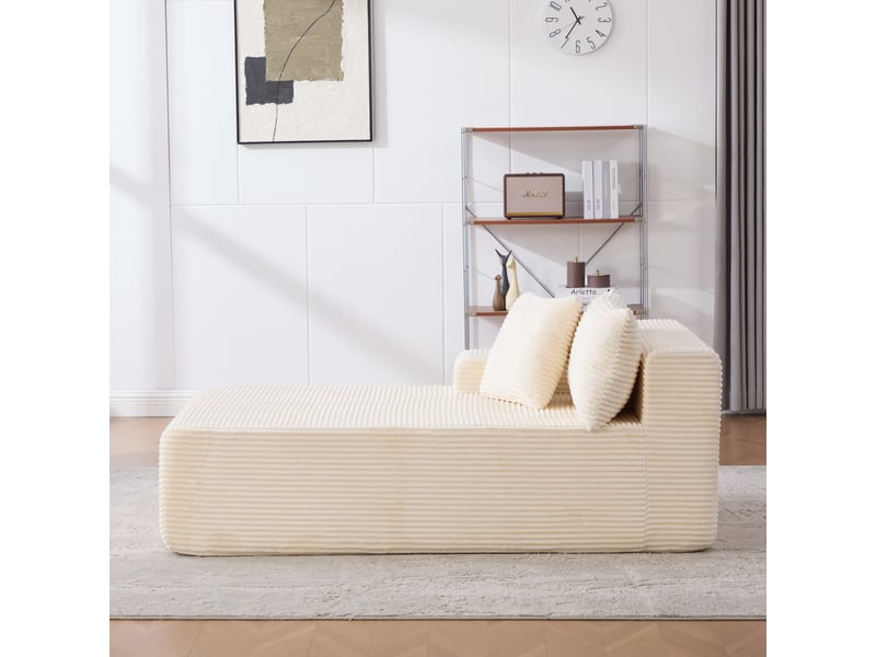  Méridienne modulable en tissu chenille beige, canapé salon avec fonction chaise longue et design moderne  - Conforama W