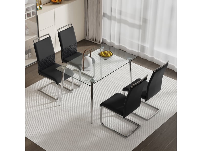  Lot de 2 chaises de salle à manger à dossier haut en similicuir pu noir  - Conforama C