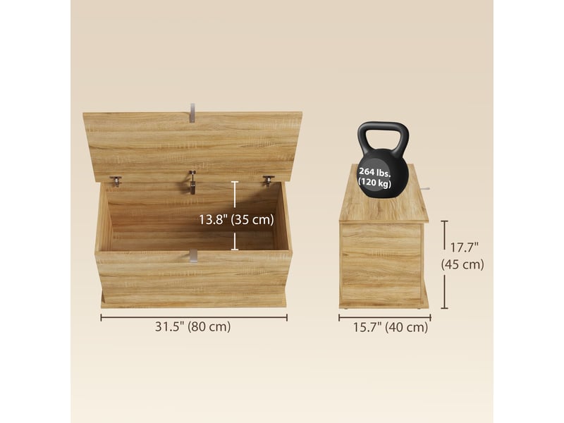  Coffre de rangement avec couvercle rabattable coloris naturel 80 x 40 x 45 cm  - Conforama D