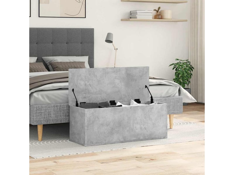 Boîte de rangement, coffre de rangement gris béton 90x35x35 cm bois d'ingénierie  - Conforama C