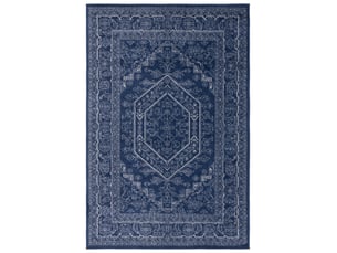 Tapis médaillon en polypropylène bleublanc, 183 x 244 cm