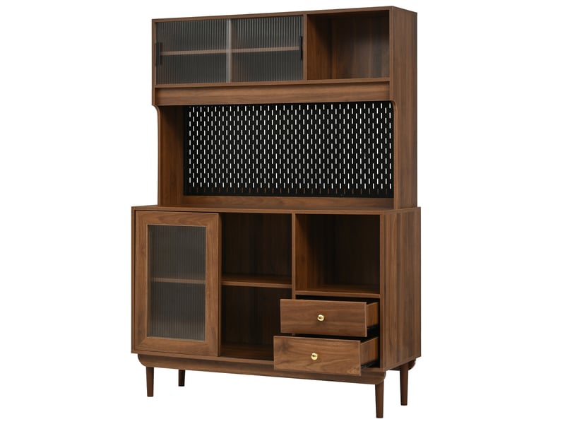  Buffet de cuisine 4 portes verre 2 tiroirs coloris noyer 117 x 30 x 170 cm  - Conforama B