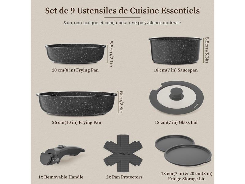 Batterie de cuisine antiadhésive yashe 9 pièces, gris - Conforama B