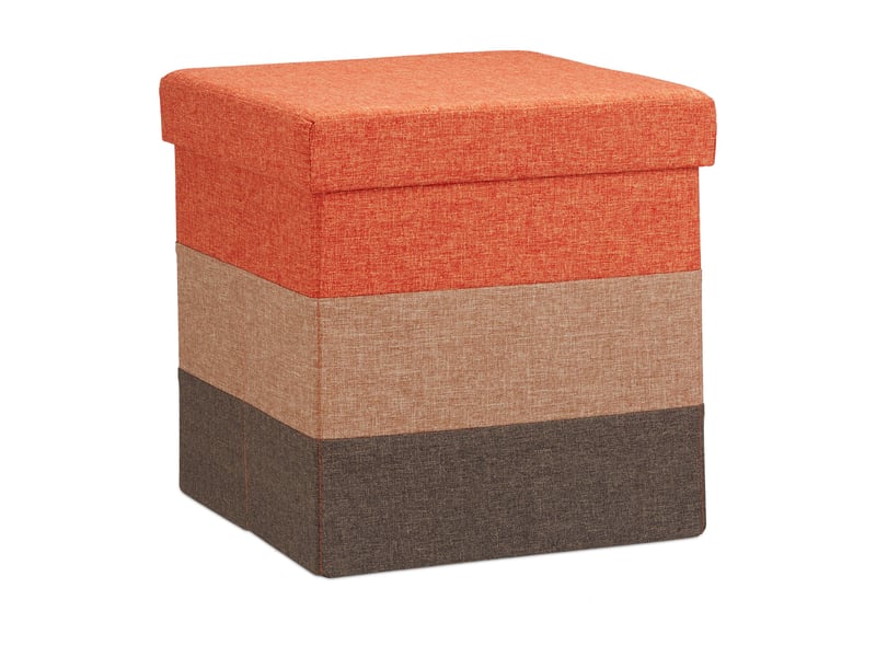  Tabouret pliable de rangement 38 x 38 x 38 cm assise confortable rayures modernes en imitation lin orange 13_0008616  - Conforama A