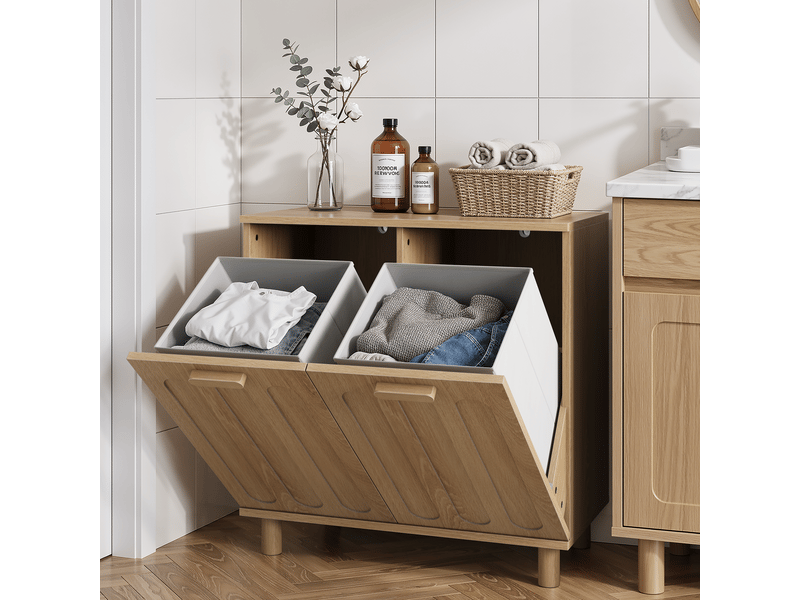  Meuble à linge,66x35x67 cm,avec paniers amovibles,en mdf,coloris chêne  - Conforama C