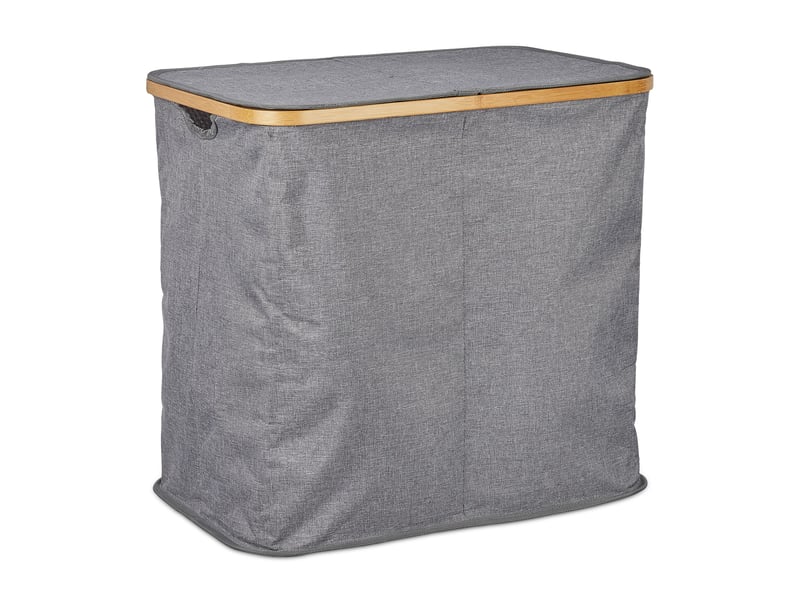  Panier à linge double compartiments pliable 74 litres pratique avec couvercle design moderne en tissu gris 13_0007571  - Conforama A