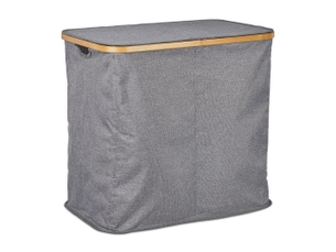 Panier à linge double compartiments pliable 74 litres pratique avec couvercle design moderne en tissu gris 13_0007571