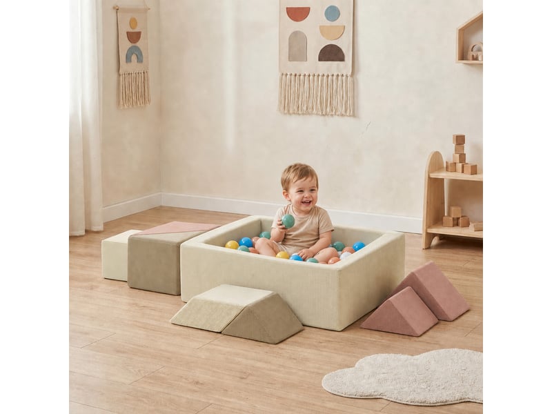  Parcours motricité bébé 9pcs avec piscine à balles, module en mousse souple avec housse en velours côtelé, multicolore  - Conforama B