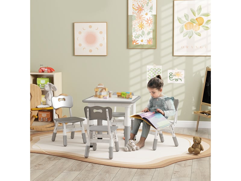  Ensemble 1 table et 4 chaises pour enfants à hauteur réglable, set de 5 pièces, gris  - Conforama B