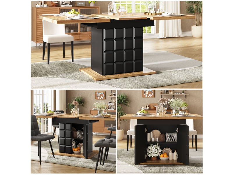Table à manger extensible 110x80x75 cm, panneau de fibres noir et naturel, 4-6 personnes - Conforama D