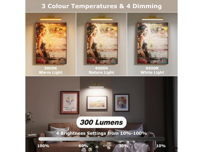  Applique murale sans fi 5000mah batterie rechargeable 3 températures de couleur avec télécommande 40.5cm  - Conforama C