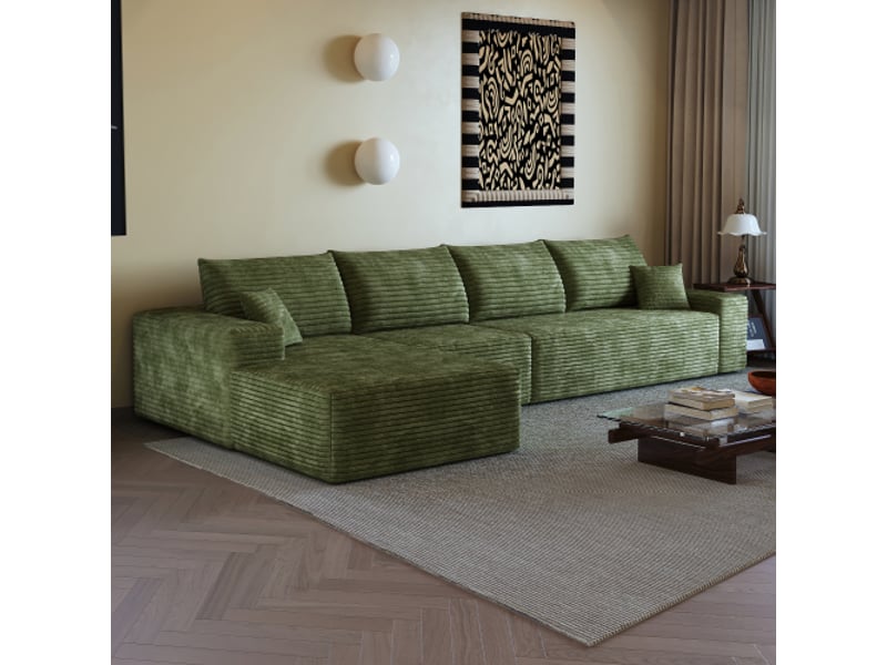 Canapé d’angle modulaire 340 cm vert – sans montage, assise profonde, design moderne – idéal salon et chambre - Conforama D