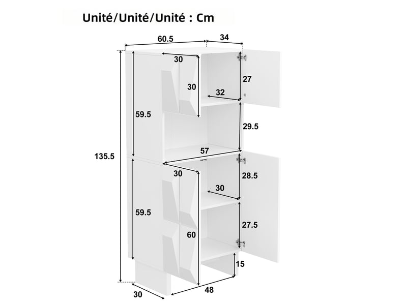  Ensemble meuble salon 3 pièces tv vitrine table basse 180 cm blanc panneau particules design 3d evarich - Conforama A